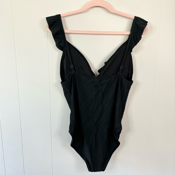 J Crew black Ruffle-shoulder V-neck one-piece swimsuit size L new - Picture 8 of 8
